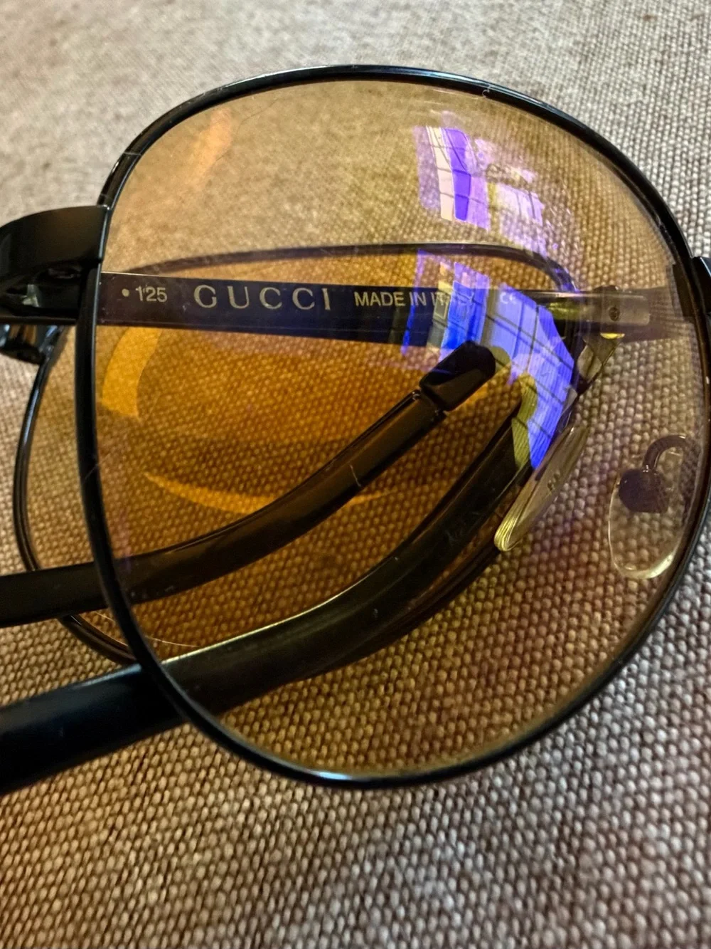 Gucci Men's Aviator Folding Sunglasses - Black Frame with Amber Lenses
